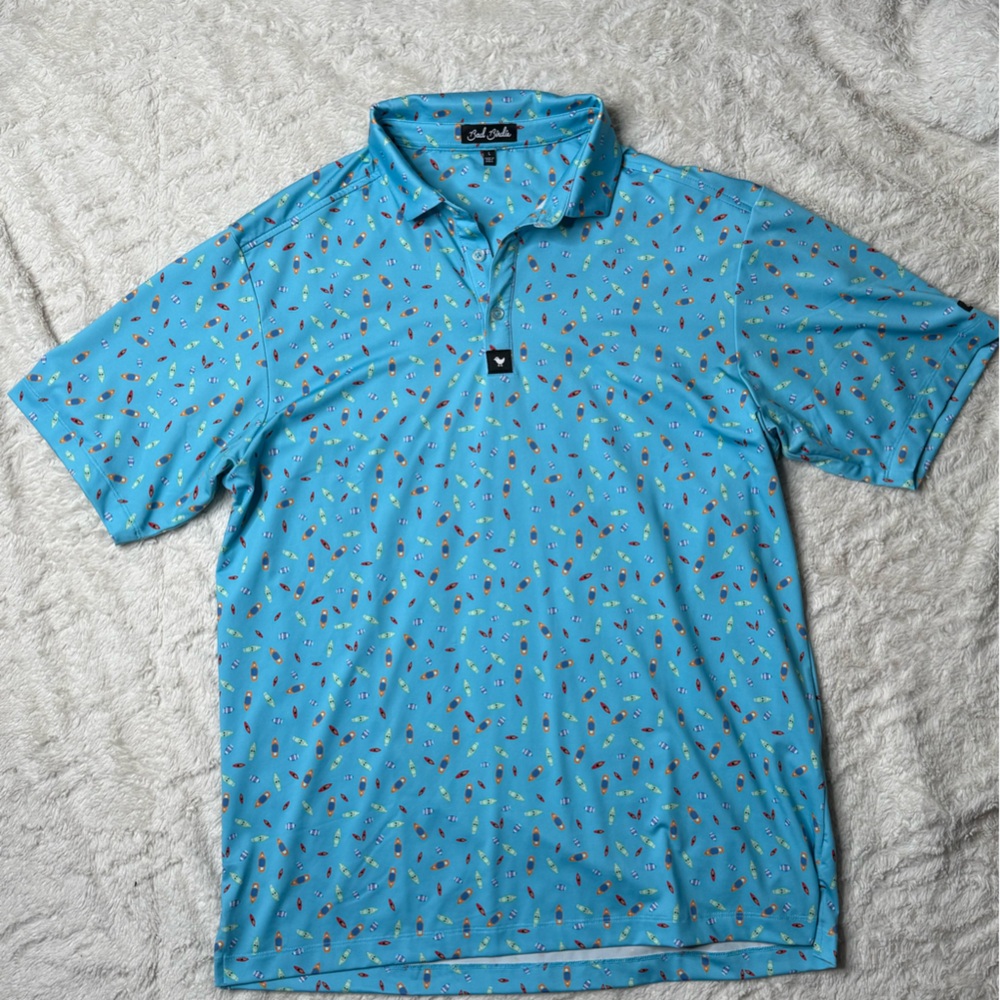 Bad Birdie Turquoise Blue Boats Polo